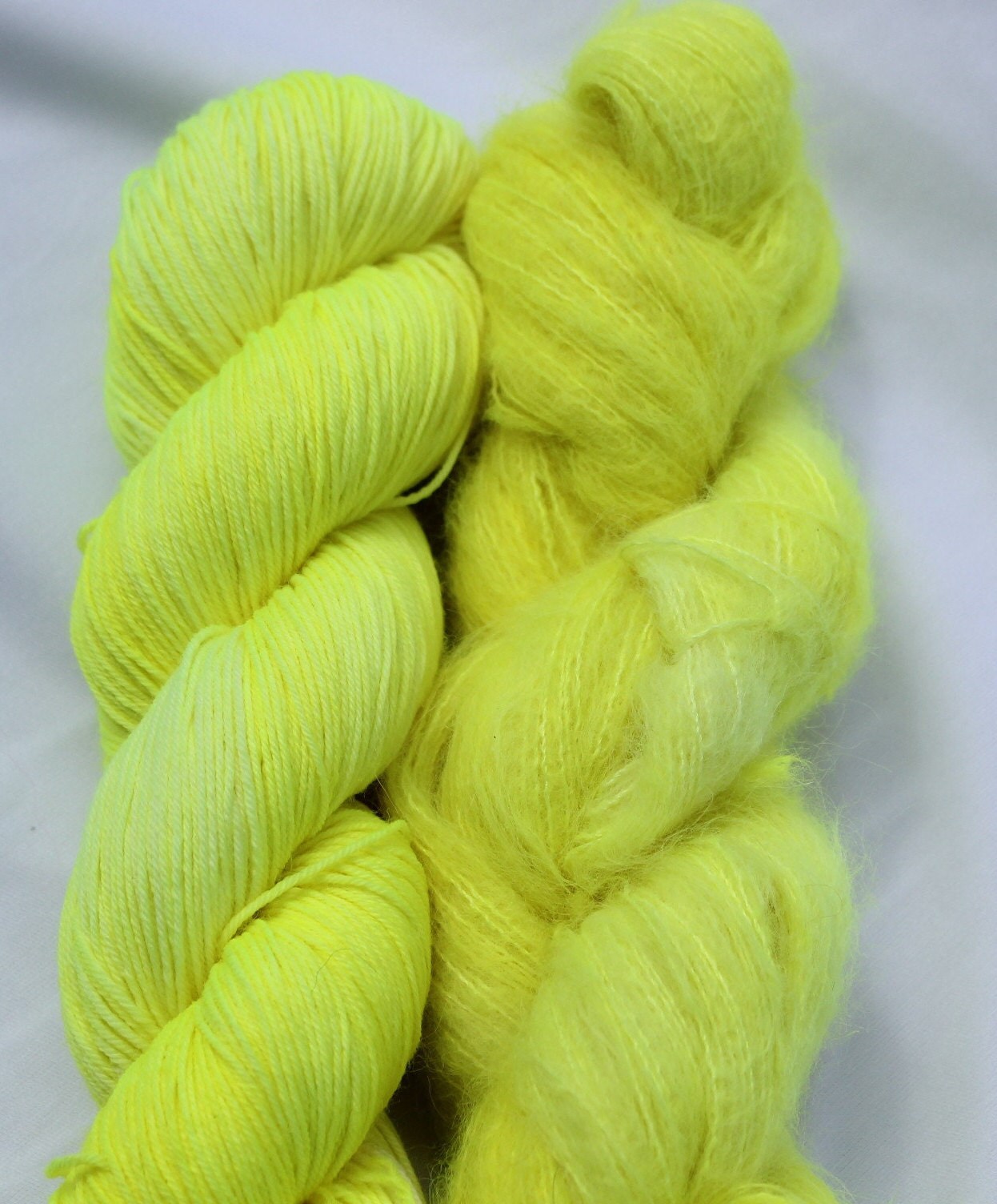 Hand-dyed Highlighter Yellow NEON Cloud Fluff Yarn | Suri Alpaca and Silk