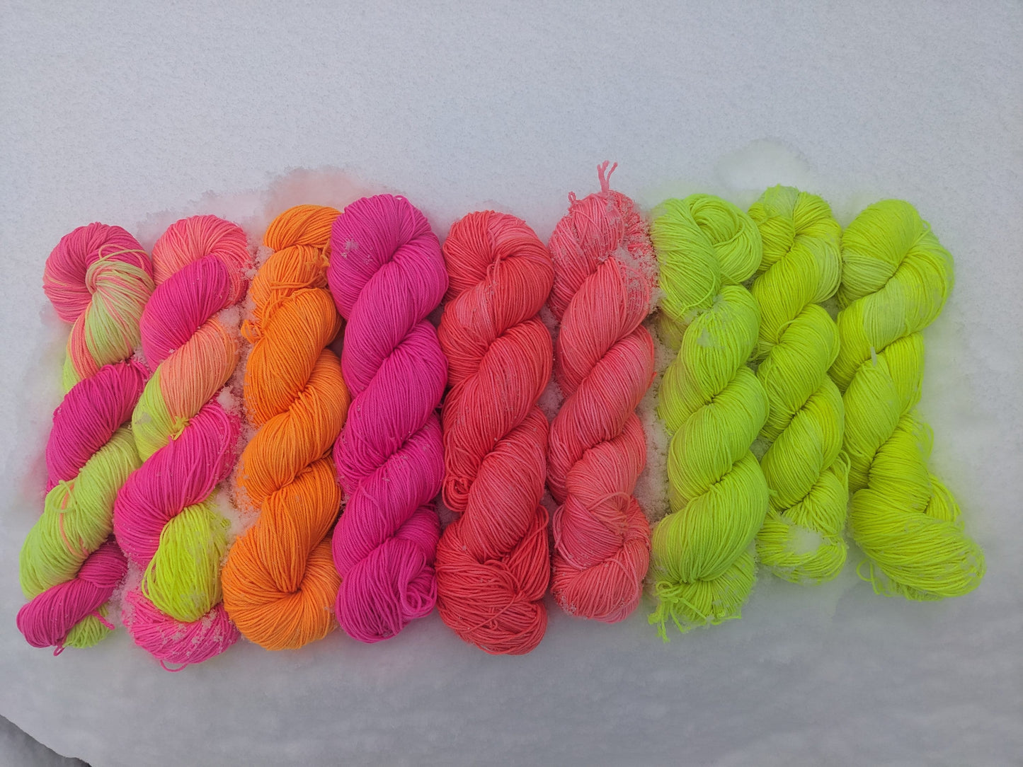 Hand-dyed NEON Glow Stick Party Sock Yarn
