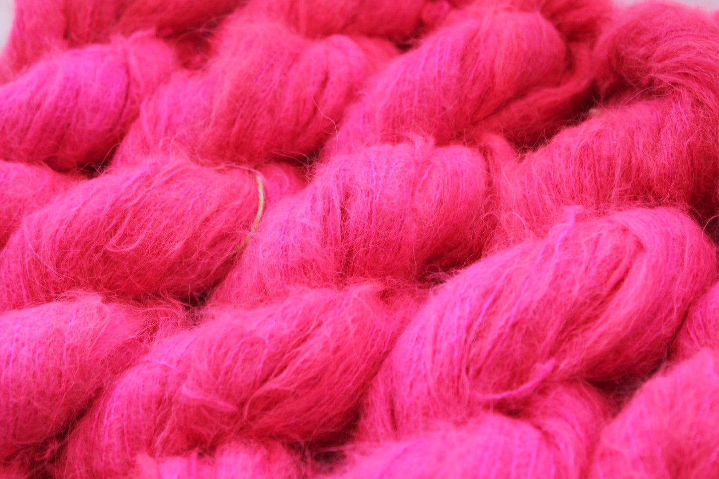 Hand-dyed Electric Coral NEON Cloud Fluff Yarn | Suri Alpaca and Silk