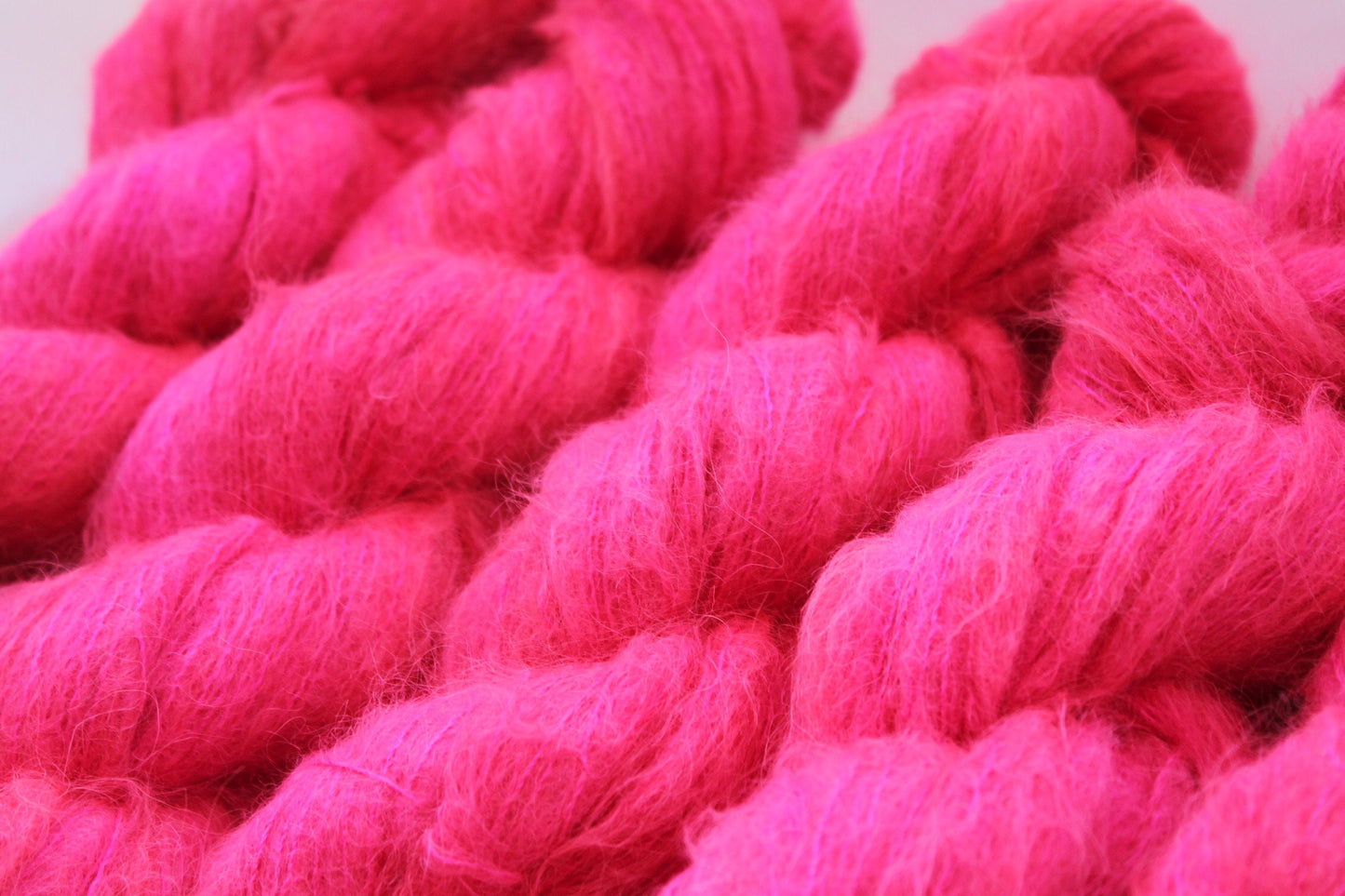 Hand-dyed Electric Coral NEON Cloud Fluff Yarn | Suri Alpaca and Silk