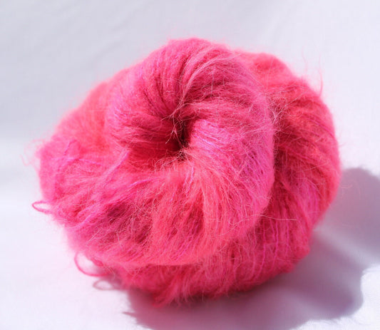 Hand-dyed Electric Coral NEON Cloud Fluff Yarn | Suri Alpaca and Silk