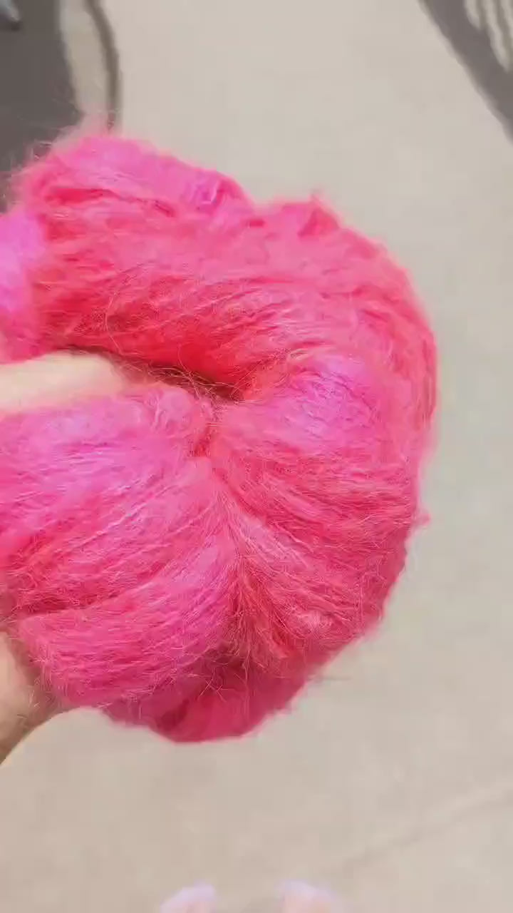 Hand-dyed Electric Coral NEON Cloud Fluff Yarn