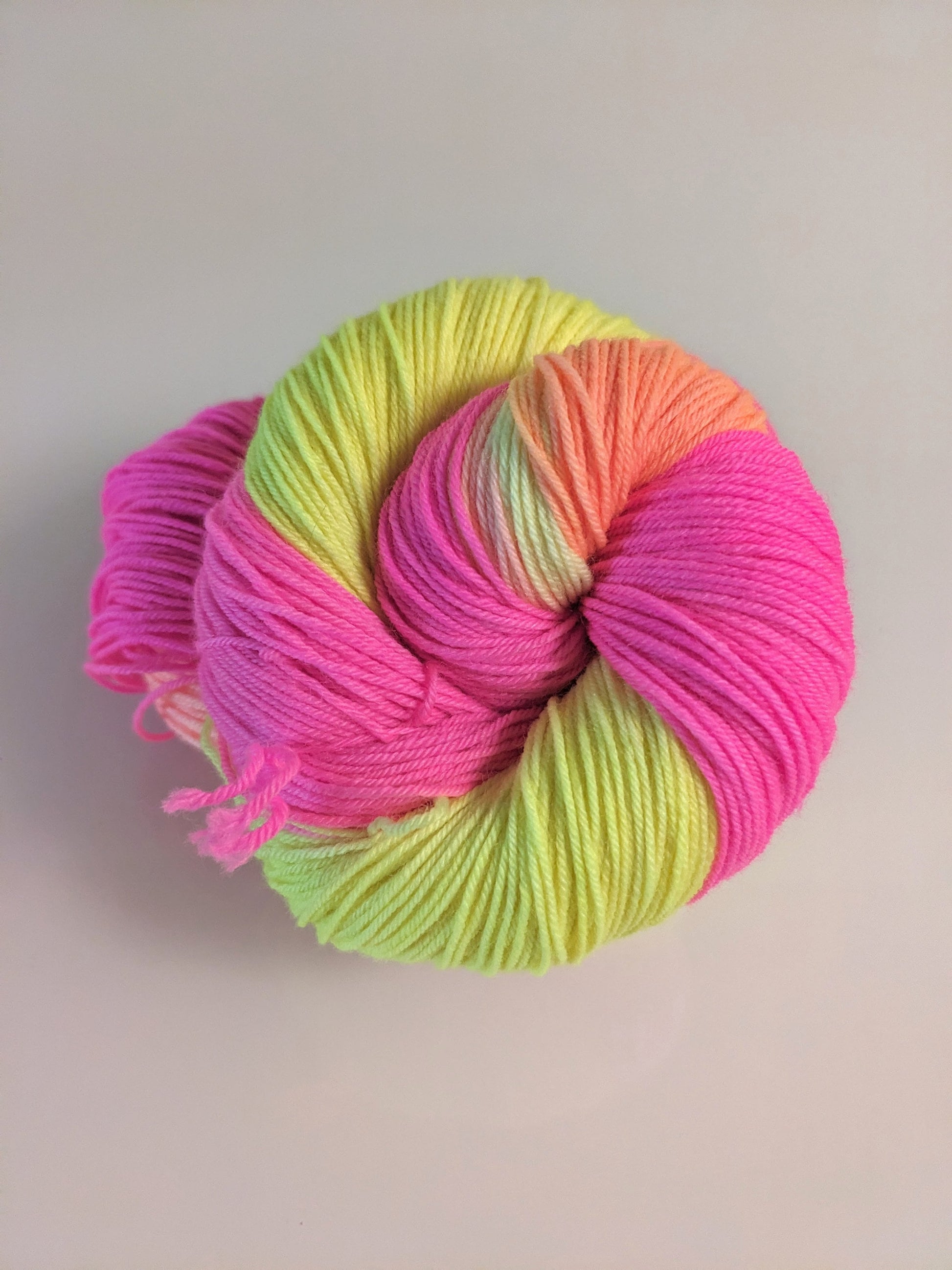 Hand-dyed NEON Glow Stick Party Sock Yarn