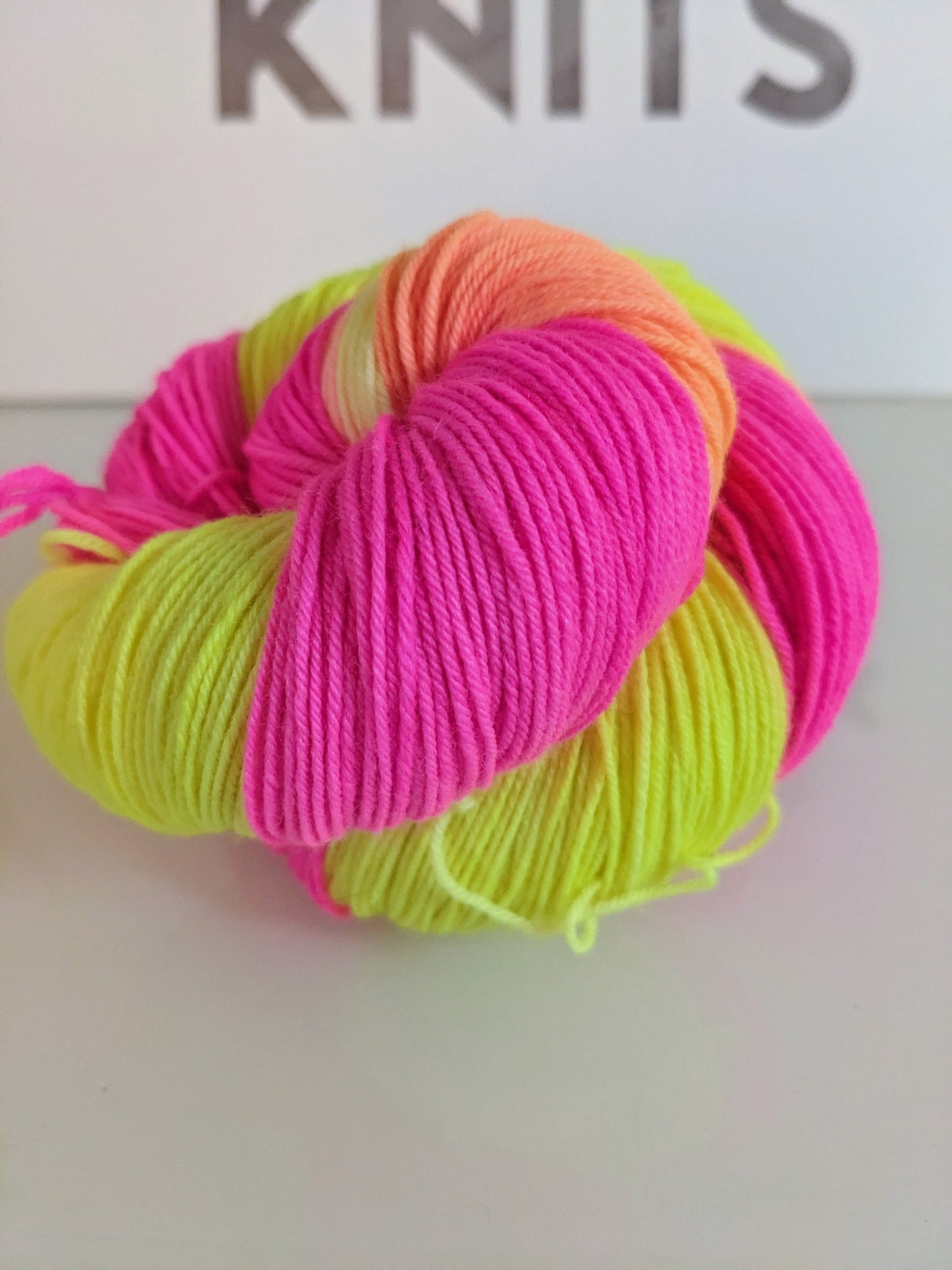 Hand-dyed NEON Glow Stick Party Sock Yarn