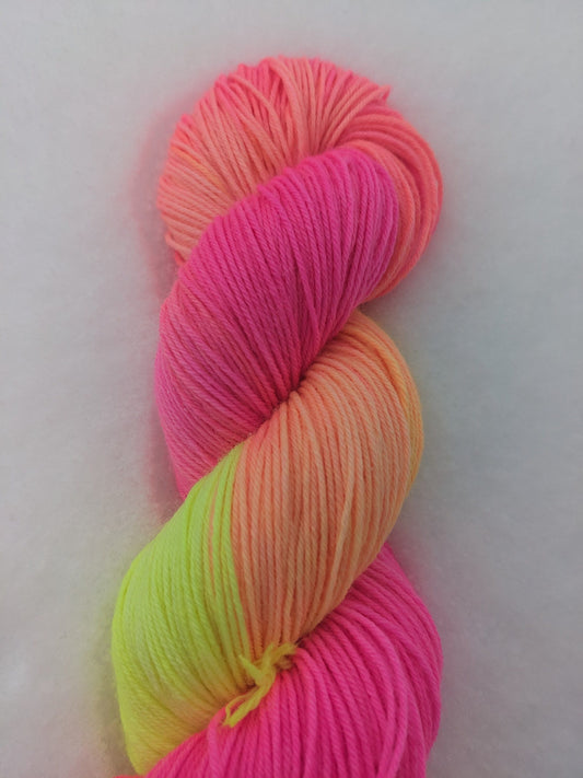 Hand-dyed NEON Glow Stick Party Sock Yarn